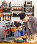 Power Tool Organizer Wall Mount With Charging Station, Three Layer Heavy Duty Garage Storage, 45.6 Inch Wide, Holds Eight Drills