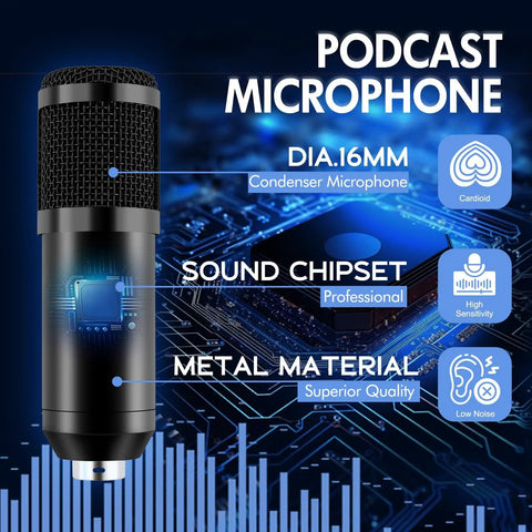 Upgraded Podcast Equipment Bundle For Two Hosts With BM-800 Microphone V8s Sound Card And DJ Mixer All In One Kit display