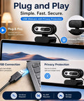 Legit Crisp 1080P Webcam For PC And Laptops With Dual Noise Cancelling Mic, USB connection, privacy cover, plug and play setup.