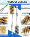 16 Piece Drill Bore Brush Set With Long One Quarter Inch Hex Shank Handles For Cleaning Drill Holes In Tight Spots, brush details