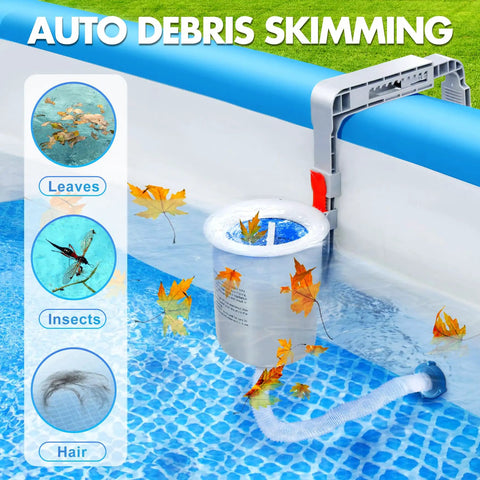 Above Ground Pool Surface Skimmer Automatic Top Of Water Skimmer with wall mount and removable skimmer basket filtering debris