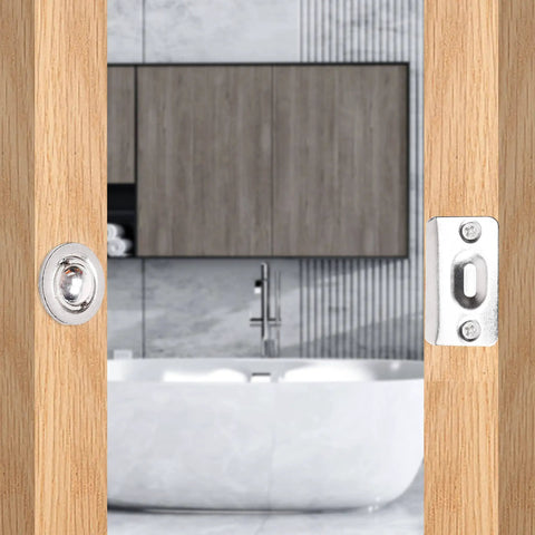 Heavy Duty Adjustable Door Ball Catch Set In Brushed Nickel With Spring Easy Install Includes 4 Ball Catches 4 Face Plates And 8 Screws For Closets Kitchen French Doors And Cabinets installed on wood door