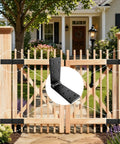 Tough As Nails Heavy Duty Gate Hinges 4 Pack showcased on a wooden gate in a garden with black steel coating.