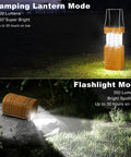 Go-To LED Camping Lantern With USB Rechargeable, Solar Panel And Hand Crank, showing lantern and flashlight modes outdoors at night