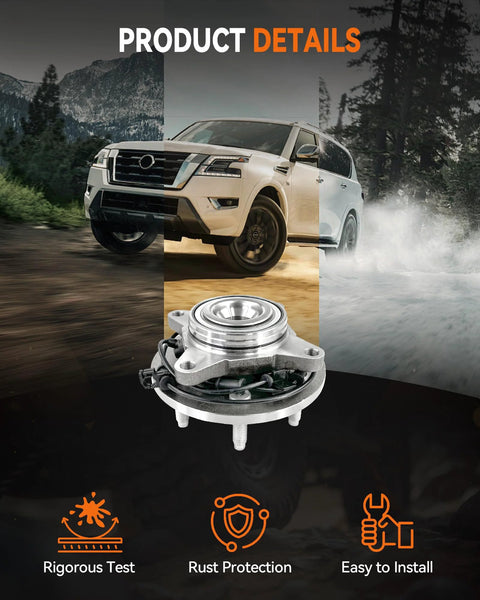 2 Pack Front Wheel Bearing Hub Assembly 515042 Fits Ford Expedition 2003 To 2006 And Lincoln Navigator 2003 To 2006 2WD 6 Lug Direct Fit Replacement Premium Aftermarket Upgrade displayed with car graphic details.