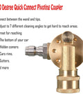 Front view of brass 240-degree pivoting pressure washer coupler with 1/4 in quick-disconnect