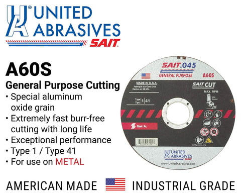 Heavy Duty Off Wheel for Right Angle Grinders Five-Eighths Inch Arbor A60S Fast Cutting Burr Free Type One Wheel made in USA
