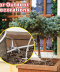 4 Inch Landscape Staples Pack Of 50 Galvanized Garden Stakes Anti Rust Pins For Securing Weed Barrier Fabric Artificial Turf And Landscape Fabric In Gardens And Yards shown securing outdoor decorations.