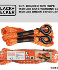 Heavy Duty 14 Foot Tow Rope With Easy Grip Handles And Steel G-Clip Hooks, 4500 Lb Break Strength, Diamond Braided Nylon.