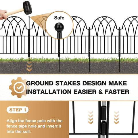 Garden Fence Set With No Dig Ground Stakes Arched Metal Panels For Dog Barrier And Flower Bed Edging Easy Install with mallet