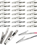 Heavy Duty 50mm Metal Alligator Clips 50 Pack, 2 Inch Gator Clips With Strong Grip For Electrical Testing, shown in arranged layout