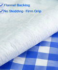 Close-up of blue checkered vinyl fitted tablecloth with flannel backing intended for Three Piece Set 8 Foot Picnic Table Cover With Bench Covers And Vinyl Fitted Tablecloth Blue Checkered For 6 And 8 Foot Tables Camping Essentials And RV Accessories.