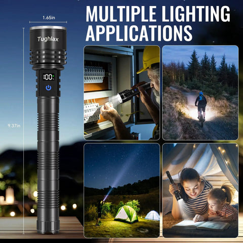 High Lumens Rechargeable LED Flashlights 2 Pack With Zoomable Beam And LCD Display in various outdoor applications