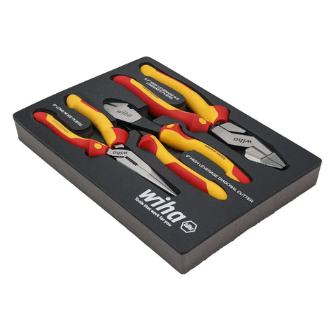 Insulated Pliers And Cutters Tray Set, 3 Piece With Long Nose 8 In, Angled Cutters 8 In, Lineman Pliers 9.5 In, Dual Durometer Handles