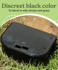 Heavy Duty Small Mouse Bait Stations With Secure Locks For Indoor Or Outdoor Pest Control And Discreet Rat And Mouse Bait Block Holders In A Practical 12 Pack Bundle To Kick Those Nasty Critters Out, black bait station in grass.