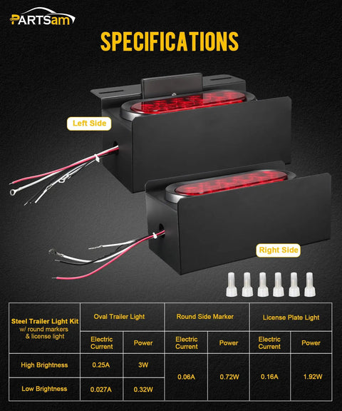 Beefed Up LED Steel Trailer Light Box Kit With 6 Inch Oval Red Tail Lights 10 LED 2 Inch Round Red Side Marker Lights 4 LED License Plate