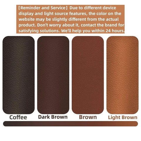 Color swatches for Giant Self Adhesive Leather Repair Patch 17x79 Inch, showing coffee, dark brown, brown, and light brown options.