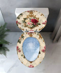 Elongated Resin Toilet Seat for Bathroom with floral design, top view showcasing intricate patterns and colors.