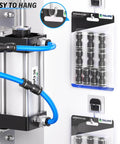 Black Straight One Quarter Inch Push To Connect Tube Fittings Push Lock Plastic 10 Pack for PU PA PE PVC, installed on blue tubing