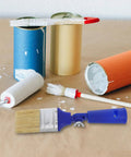 2 Inch Adjustable Angled Paint Brush for Fine Detail And Corners, near paint cans and roller, blue handle, synthetic bristles