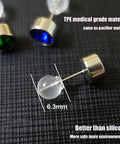 Close-up of 102 Count Comfort Impenetrable Soft Safety Earring Backs Made From TPE Medical-Grade Material Pacifier-Grade, shown with 6.3mm diameter