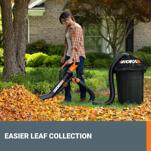 Person using Trivac 3 In 1 Electric Leaf Blower Vacuum Mulcher For Lawn Care With 350 CFM And 210 MPH for fall leaves collection