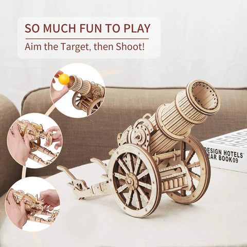 3D Wooden Cannon Catapult Puzzle Kit For Adults And Kids STEM Building Toy DIY Model Kit For Family Fun Colorable Wooden Craft Educational Wood Puzzle Interactive Desktop Game, wooden cannon on wheels