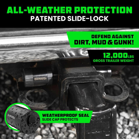 Close-up of installed 2 Inch Trailer Hitch Pin With Patented Locking Receiver For Class Three And Four Hitches Weatherproof Anti Theft