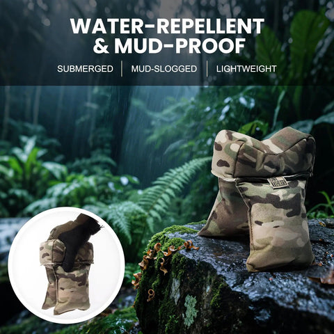 Pre Filled Shooting Rest Sand Bag for Front and Rear Gun Range Support on wet forest surface