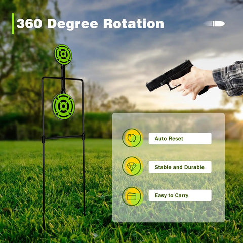 Beefy Double Spinner Auto Reset Steel Target For Shooting Practice 0.375 Inch Thick Metal 31.8 Inch Tall Target With Ground Stake