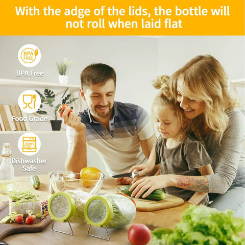 Family using Two Pack Seed Sprouter Kit For Wide Mouth Jars With 316 Stainless Mesh BPA Free Drip Tray And Tilted Lid For Bean Sprouts