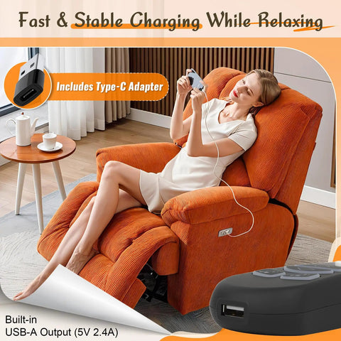Woman using Replacement Lift Chair Remote With 4 Buttons For Dual Motor Recliners, LED Backlight, USB Charging