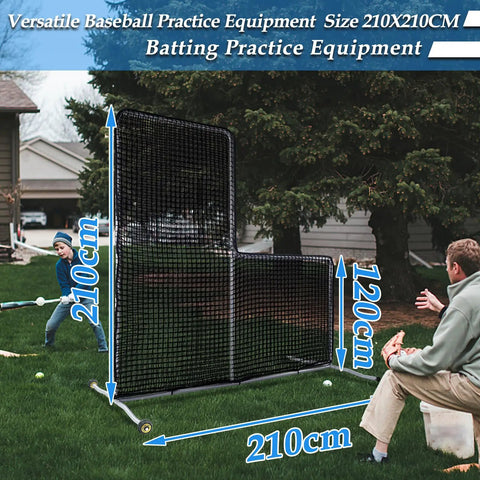 7x7 Foot Baseball Softball L Screen For Pitcher Safety With Wheels Portable Pitcher Guard With Steel Frame For Backyard Drills