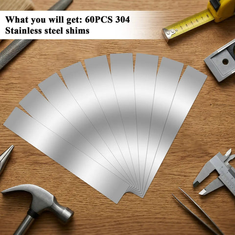 Pro Grade Stainless Steel Shim Stock Set 60 Piece Assortment With 10 Thicknesses From 0.0007 To 0.01 Inch 1 Inch Wide 6 Inch Long Shims