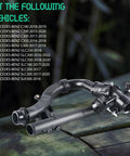 Premium Cooling System Water Pump Thermostat For Mercedes Benz C200 C300 E300 Glc250 Glc300 showing connector angles on a wooden background.