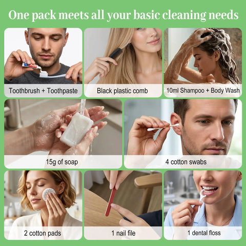 Bulk 100 Pack Travel Hygiene Kits With Disposable Toothbrushes Mini Toothpaste Individually Wrapped Combs Travel Size Shampoo