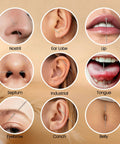 Piercing Taper Grabber Reacher Tool Set For Flat Back Earrings Applicator 14G 16G 18G 20G shown in various piercings.