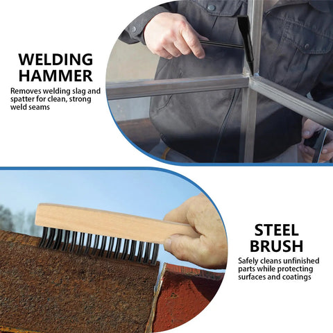 Two Pack Welding Chipping Hammer And Wire Brush Set With 11 Inch Coil Spring Handle Cone And Vertical Chisel And 9.8 Inch Stainless Brush For Slag Spatter Residue Removal Durable Carbon Steel For Pros And DIY Welders