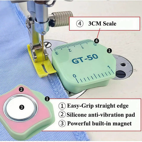 Beefy Magnetic Seam Guides For Sewing Machine Set, featuring 3CM scale and silicone anti-slip base for thick denim or canvas