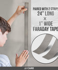 Person applying tape from Faraday Shield Cloth Kit For EMP And EMI Protection, military grade 3 layer Faraday fabric with 1 by 24 inch tape.
