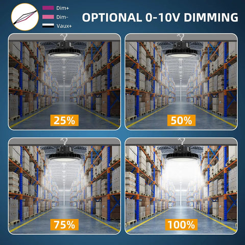 UFO LED High Bay Light 150W 170LM/W 25,500LM DLC Listed 0-10V Dimmable Shop Light warehouse brightness levels