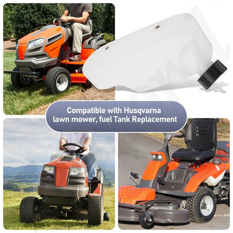 Collage of Fuel Tank Replacement Kit For Lawn Mowers Fits Husqvarna Craftsman Poulan Weedeater And Weedeater Lawn Mower 501424344 Repair Assembly With Complete Hardware And All Included Accessories For No Fuss Drop In Fit with compatible lawn mower.