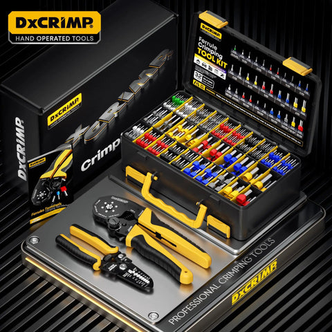 Ferrule Crimping Tool Kit With Self Adjusting Hex Ratchet Crimper For AWG 24 To 4 (0.25 To 25 Mm2), Includes 32 Insulated Ferrules