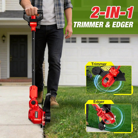 Cordless String Trimmer for Milwaukee M18 Battery, 12-Inch Weed Wacker With Auto Line Feed, red tool in edging mode
