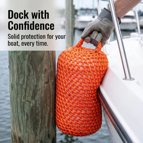 Solid Nylon Boat Fenders For Docking And Marine Anti Collision Protection securing boat against dock, orange, pack of 2