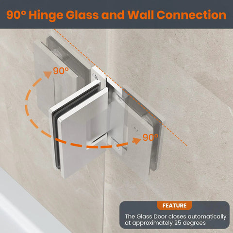 Heavy Duty 90 Degree Frameless Shower Door Hinges For Glass Fits 1/4 To 1/2 Inch Thick Panels Brushed Nickel Wall Or Cabinet Mount Stainless Steel Self Closing Design 2 Pack Replacement Parts, 90° glass-to-wall mount