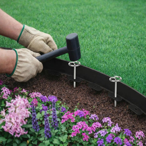 Installing 39Ft Flexible Landscape Edging Kit With 40 Heavy Duty 8 Inch Stakes for tree rings and flower beds