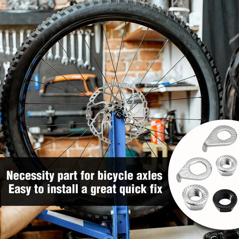 24 Piece Bike Wheel Flanged Axle Nut Kit With 12 Nuts And 12 Safety Washers M8 M9.5 M10 For Front And Rear Wheel Hubs Black And Silver Bicycle Hub Parts