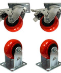 Heavy Duty 4 Inch Polyurethane Caster Wheel Set With Two Locking Swivel Rollers And Two Rock Solid Fixed Casters.