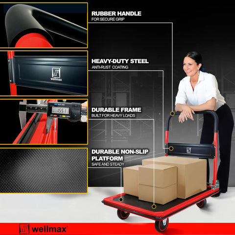 Heavy Duty Foldable Push Cart Dolly With Comfort Grip 660 Pound Capacity Moving Platform Flat Cart Built To Smoothly Roll Heavy Gear And Folds Compact For No Hassle Storage